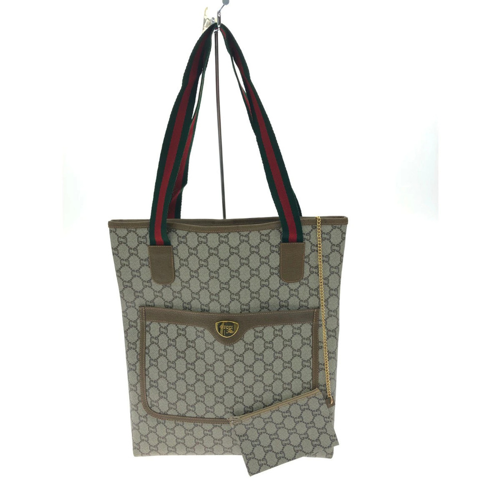 Gucci Plus GG Supreme canvas tote Web stripe front pocket Brown
